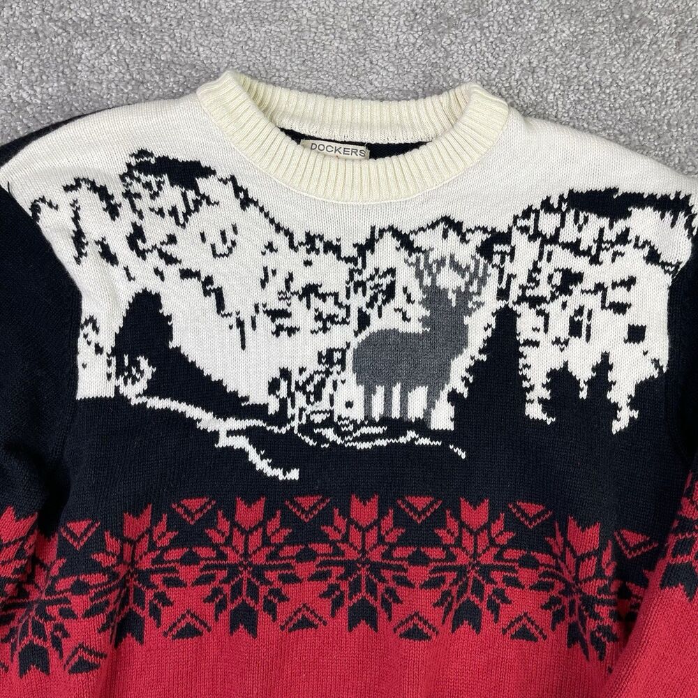 Dockers Vintage Sweater Men’s Medium Red Crew Neck Knit Christmas Holiday Winter
